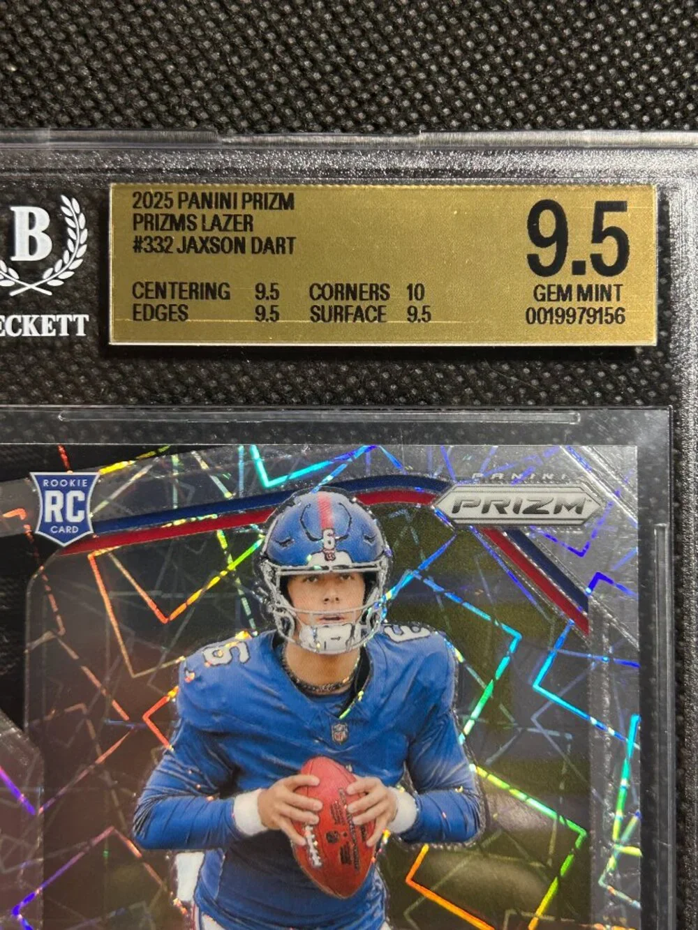 Jaxson Dart 2025 Panini Prizm #332 Lazer Prizm Rookie RC Giants BGS 9.5 Gem Mint - Picture 2 of 3